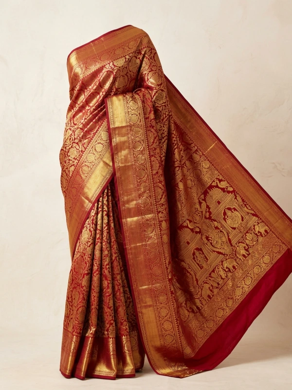 Royal Crimson Kanchipuram Pure Zari Bridal Silk Saree