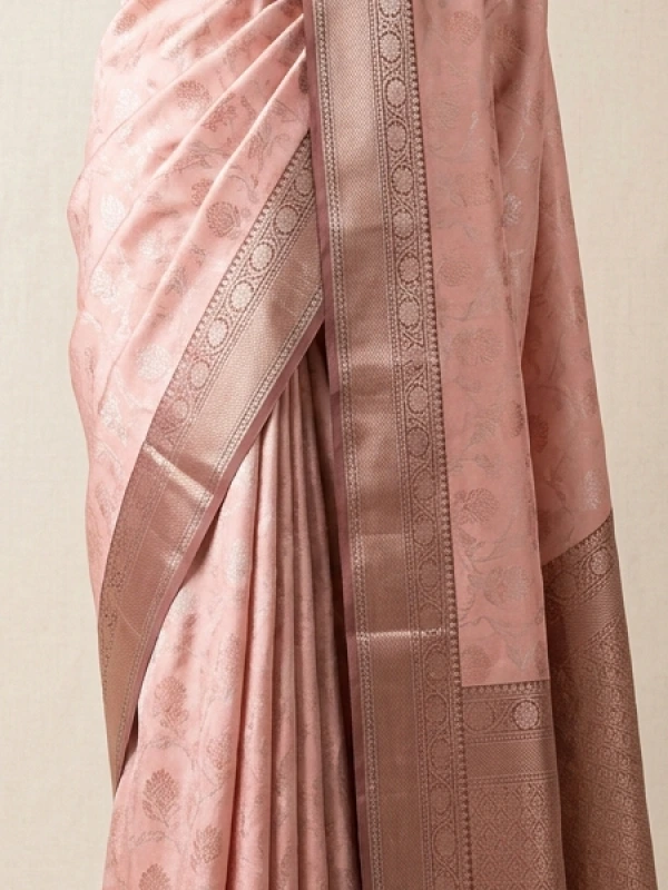 Blush Pink Pastel Soft Silk Jacquard Saree detail