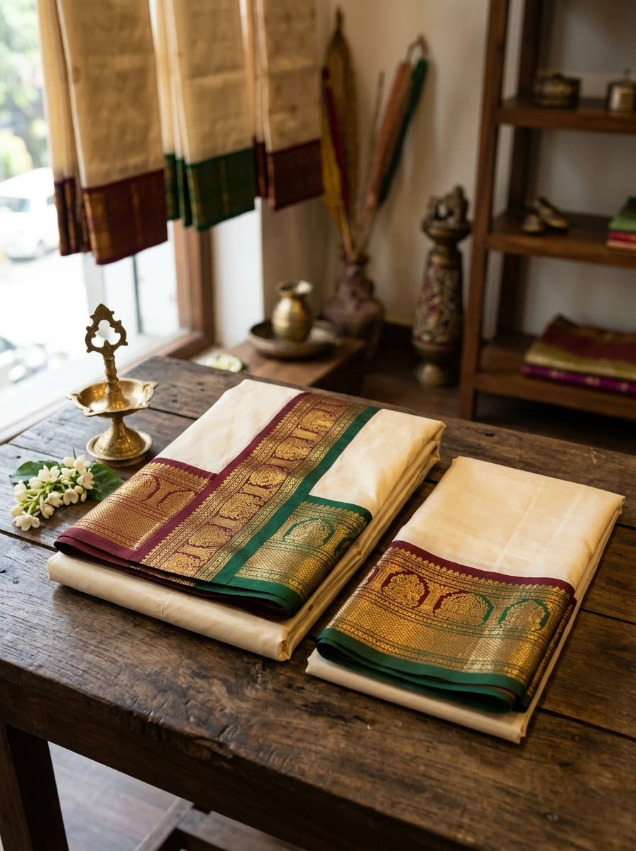 Gold Tested Ganga-Jamuna Border Silk Dhoti Set